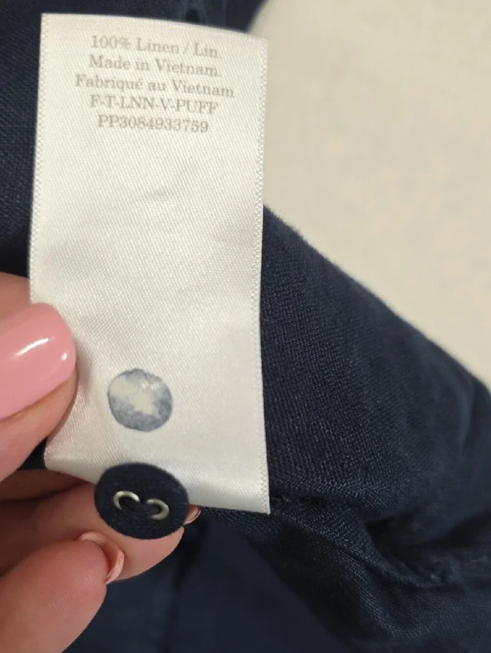 Everlane Dark Navy 100% Linen Button-Down Puff Sleeve Shirt Minimalist